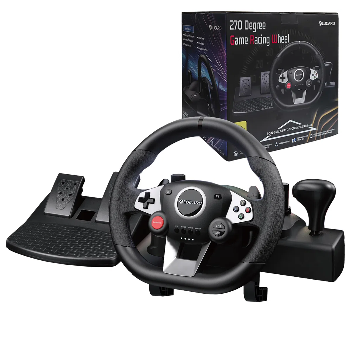 DuLingKer Volante PC con Pedali 270° per PC/PS4/Switch/PS3/Xbox One/Xbox 360/Android TV, Vibrazione Feedback