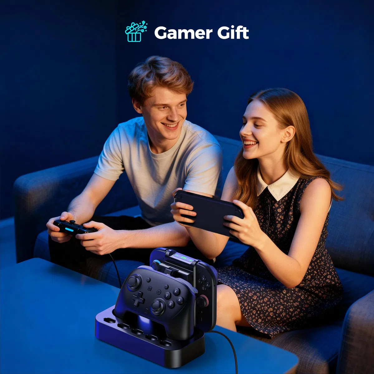 NEWDERY Stazione di ricarica controller per Nintendo Switch 2, stazione di ricarica magnetica rapida Joy con 5 giochi di stoccaggio spazio e indicatore LED, base antiscivolo