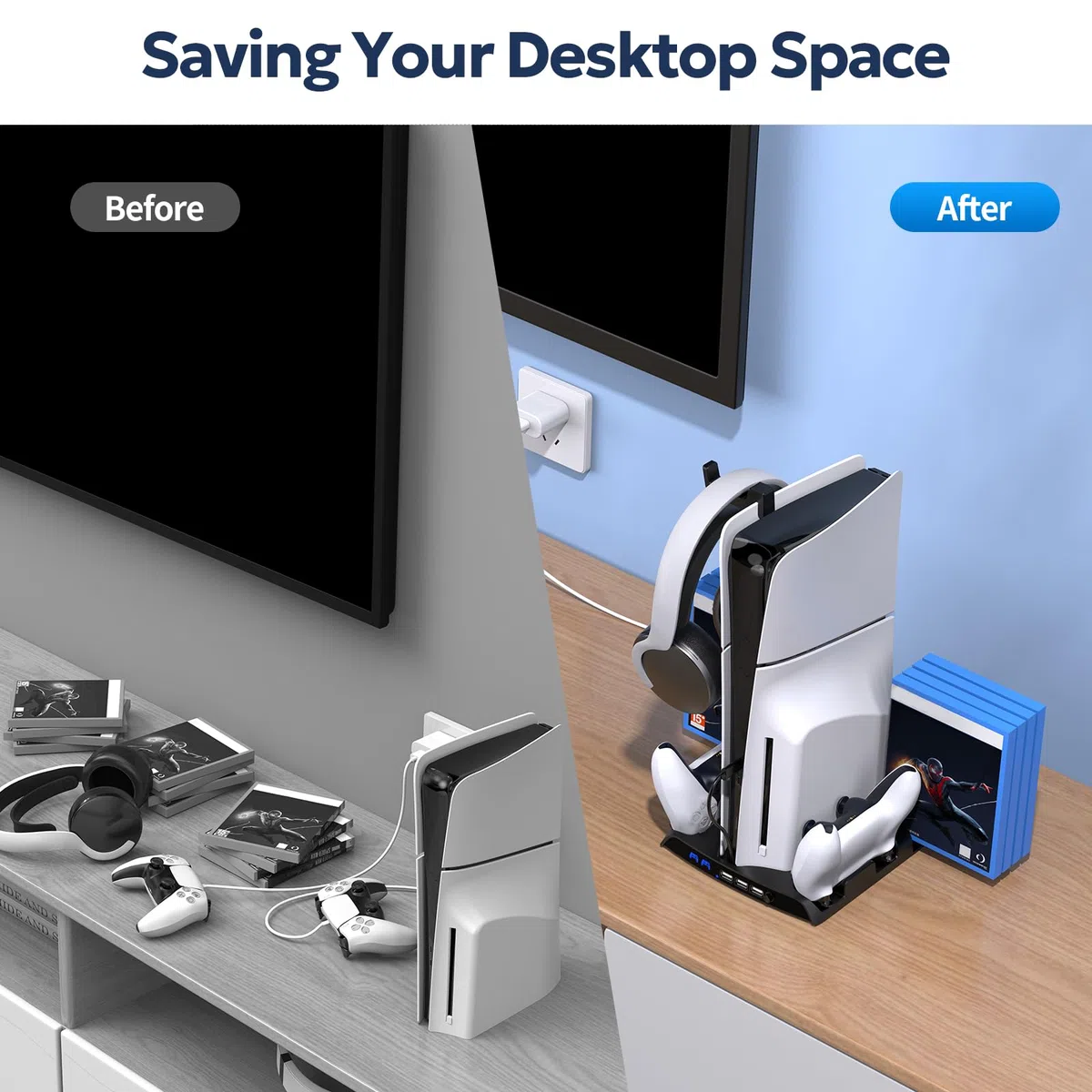 innoAura Supporto di raffreddamento sottile con 2 ventole di raffreddamento e stazione di ricarica per PS-5 Slim Disc e Digital Edition, stazione di raffreddamento PS-5 Slim con 3 porte USB