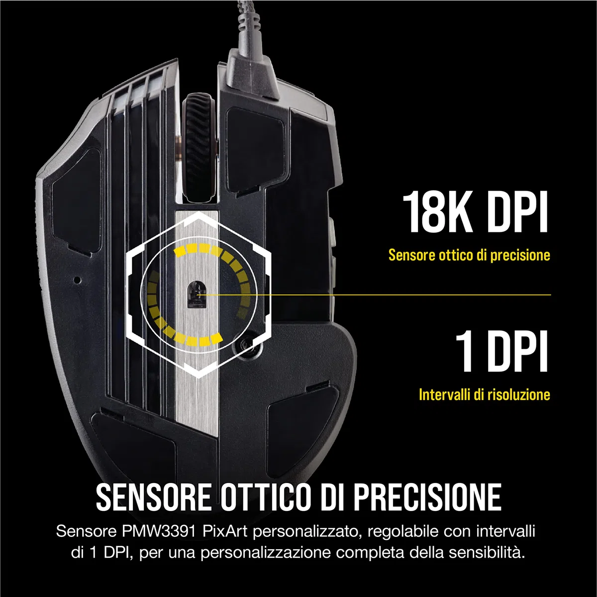 Corsair Scimitar ELITE RGB Mouse Gaming Ottico per MOBA/MMO 18000 DPI, Nero