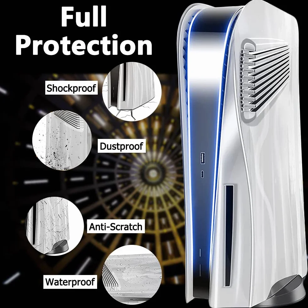 Custodia per Sony PS5 Disc Edition, Bocchetta di Cooling, Cover ABS Antiurto Antigraffio, Argento
