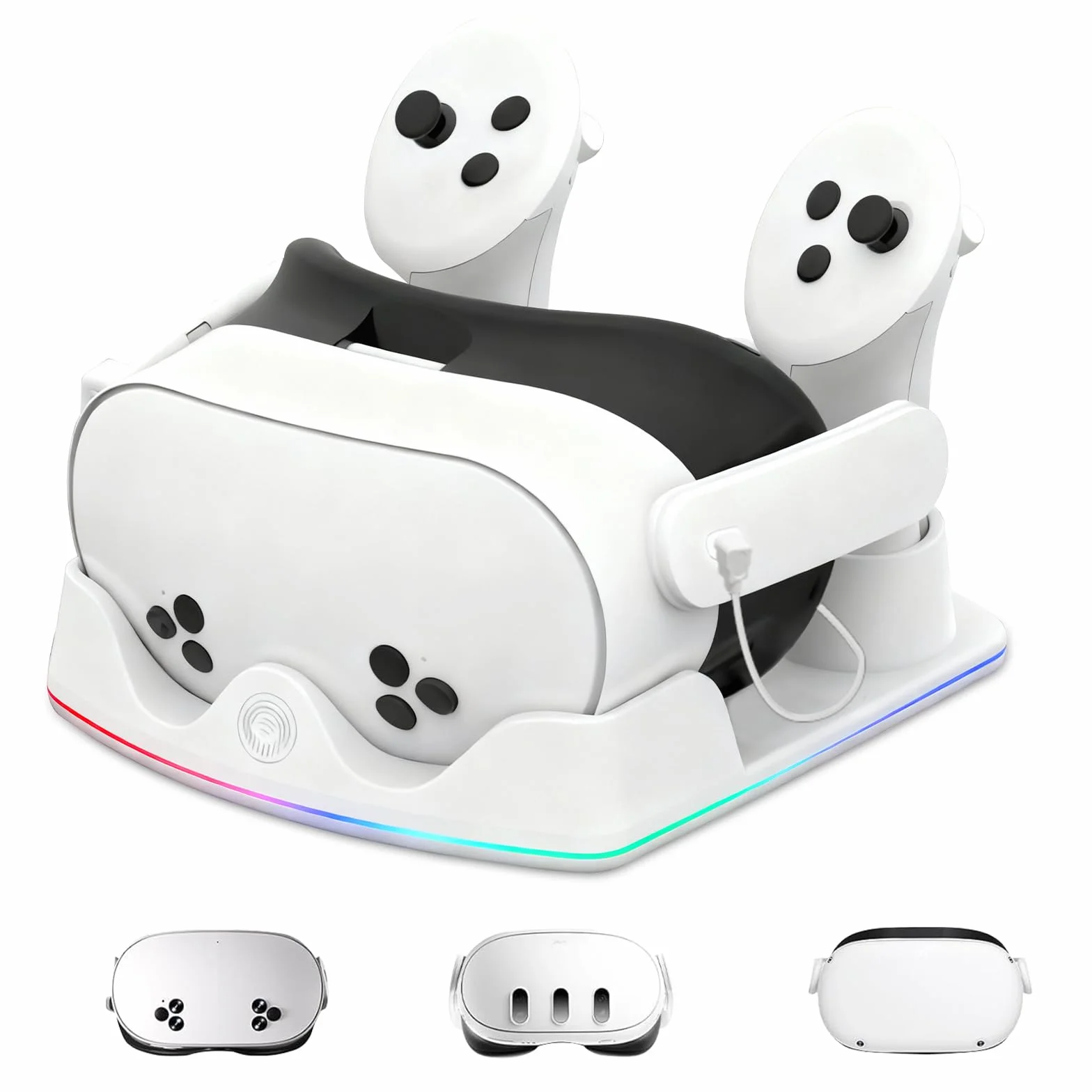 Stazione di Ricarica Compatibile con Meta Quest 2/3/3S, Dock di Ricarica Rapida per Quest 3 con Luci RGB, Caricatore per Cuffie VR, Accessori VR