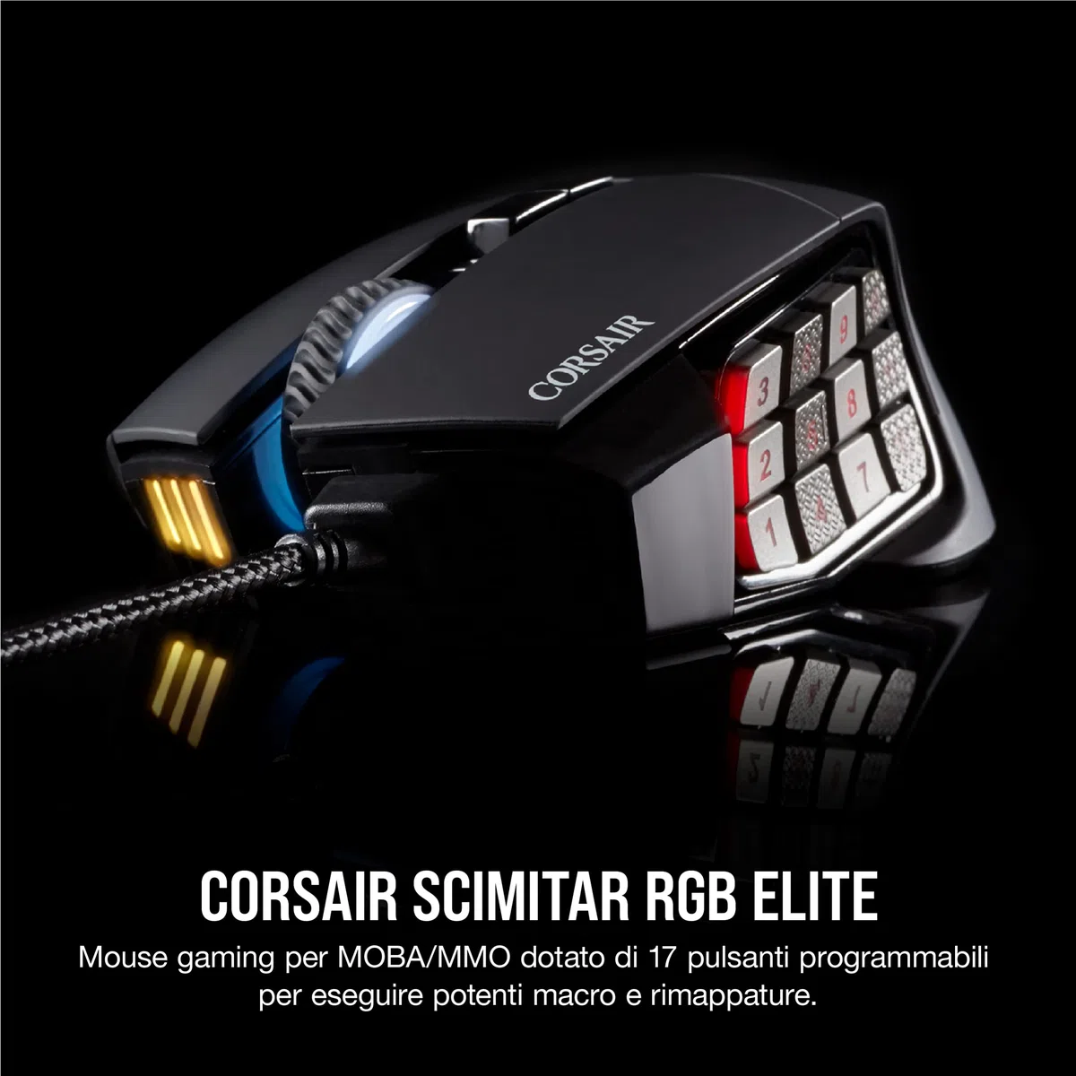 Corsair Scimitar ELITE RGB Mouse Gaming Ottico per MOBA/MMO 18000 DPI, Nero