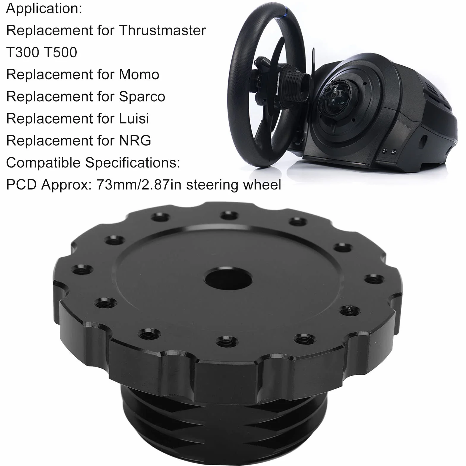 TKSE Adattatore Per Volante Racing Sostituzione Precisa Nera Per Thrustmaster T300 T500 PCD 73mm
