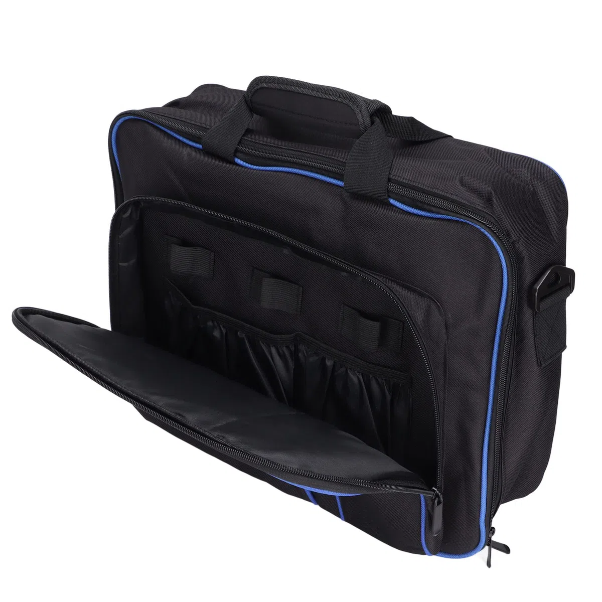 214 Borsa da Viaggio Portatile per PS5, Custodia Protettiva per Console di Grande capacità con Tracolla Regolabile e Pad Svasato per Controller di Giochi PS5(Blu Nero)