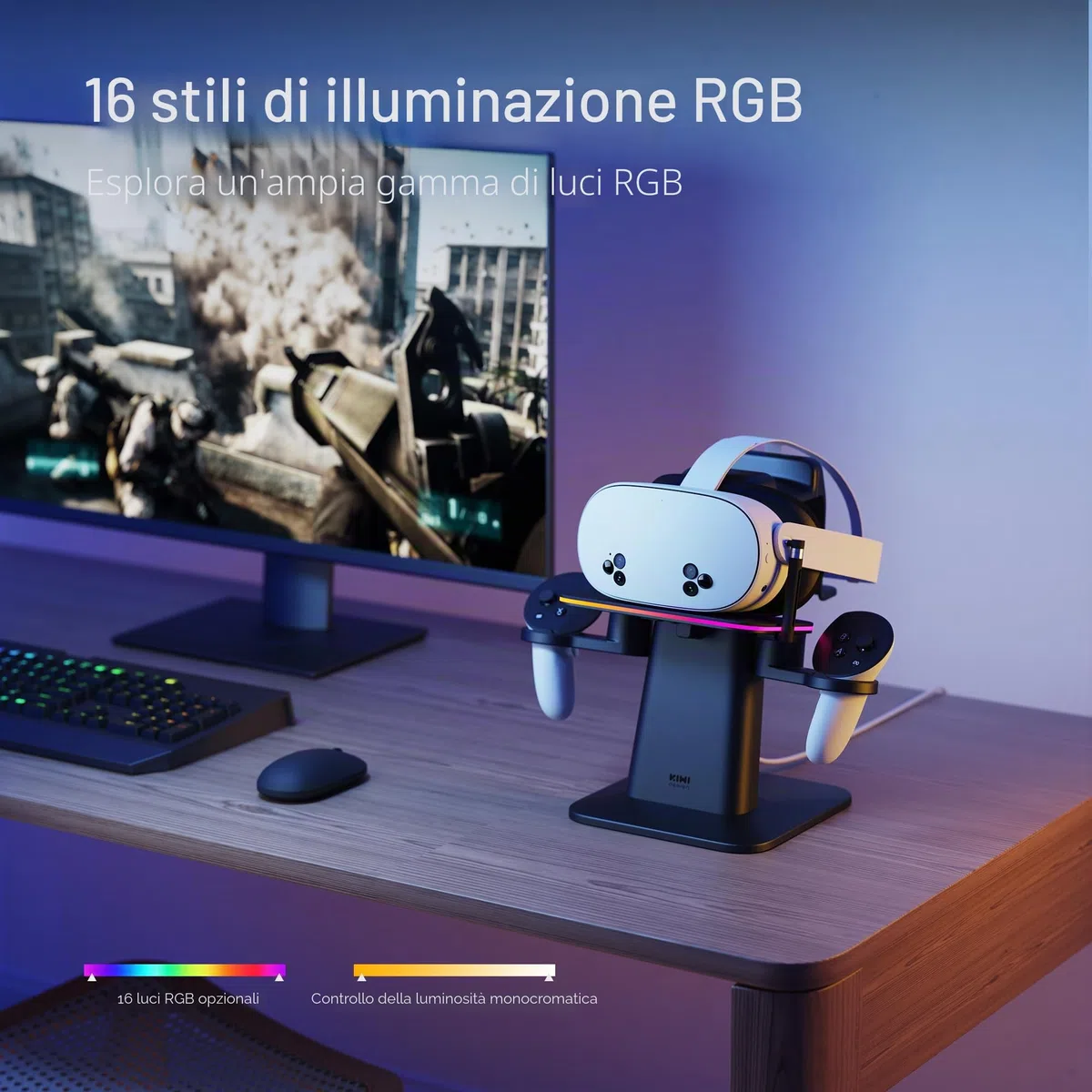 KIWI Design Dock di Ricarica per Accessori Quest 3S/Quest 3/Quest 2/Quest Pro, Accreditate da Meta