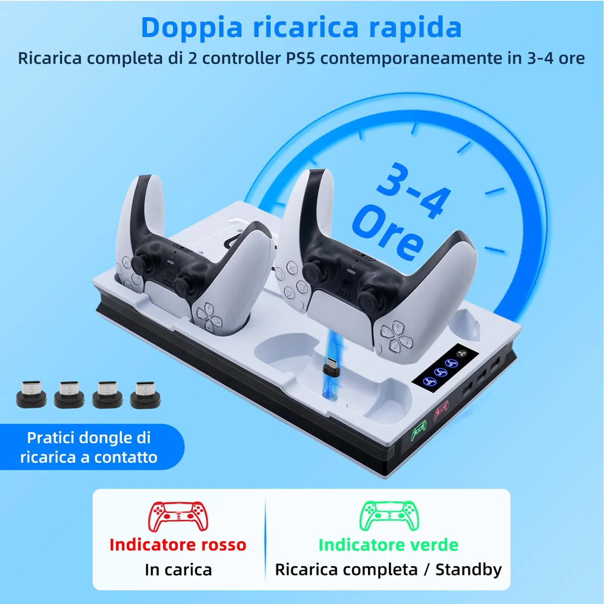 Mcbazel PS5/PS5 PRO/PS5 Slim Verticale Supporto di Raffreddamento, Stazione Ventola di Raffreddamento Regolabile con Supporto Cuffie,Stazione di Caricatore Doppio Controller Joystick per PS5 Slim/PS5