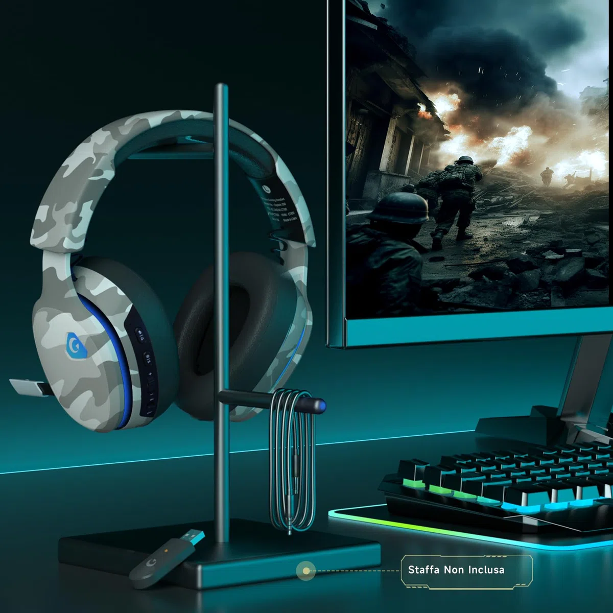 Gvyugke Cuffie da gioco Bluetooth 5.2 senza fili, microfono stereo 3D rimovibile per PS5, PS4, PC, Mac (multicolore)