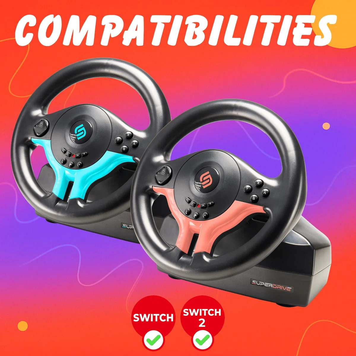SUBSONIC - Volante Superdrive SV250-S. Volante da corsa Switch 2 / Switch. Rotazione a 180°, con pedali e palette al volante - Blue Edition