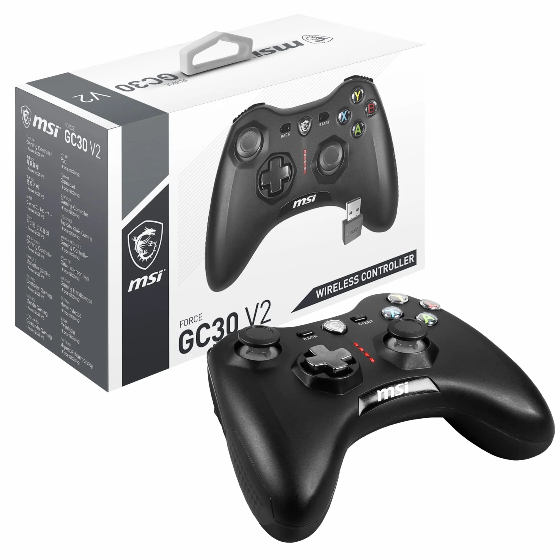 MSI FORCE GC30 V2 Wireless PC Gamepad Controller - 2.4 GHz, batteria Li-Ion 600mAh, coperture D-Pad sostituibili, due motori a vibrazione, USB 2.0 - cablato/wireless