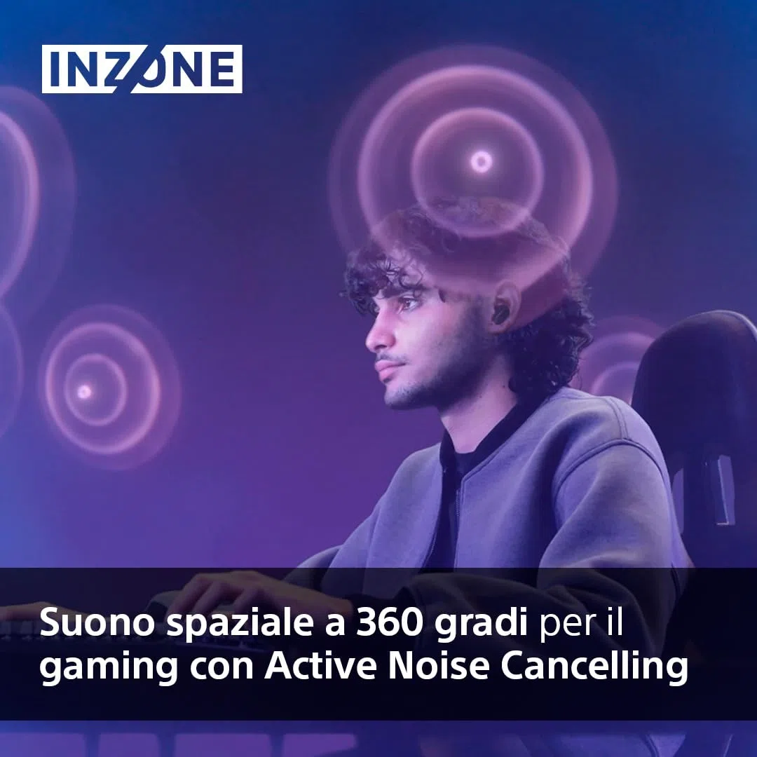 Sony Inzone Buds Auricolari da Gioco True Wireless Noise Cancelling Microfono AI Batteria 24 Ore Dongle Bassa Latenza Nero