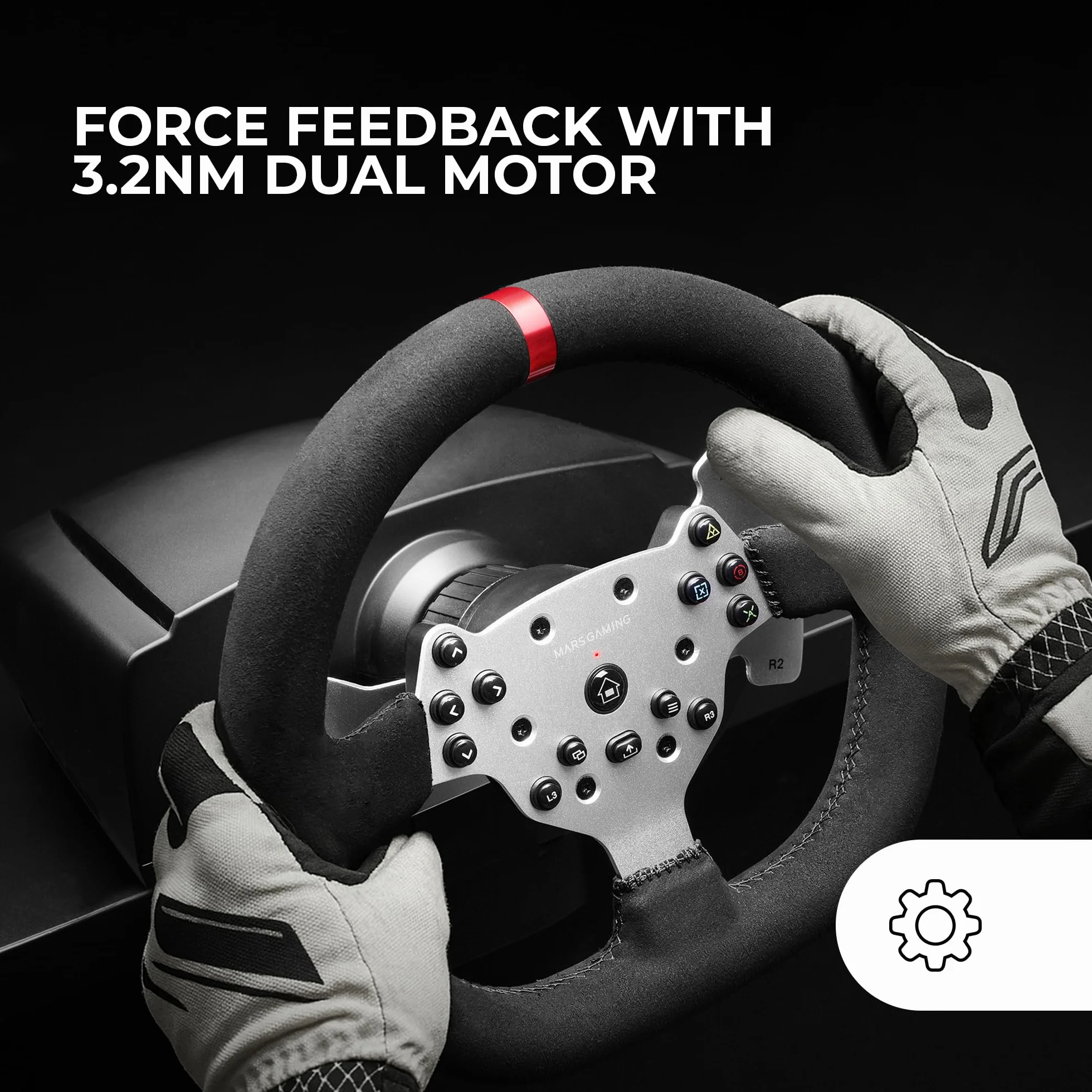 Mars Gaming MWH-RSX Volante SimRacing Force Feedback Doppio Motore Set 3 Pedali Resistenza Progressiva Cambio H 12 Marce 14 Pulsanti PC PS4 Xbox Series X|S