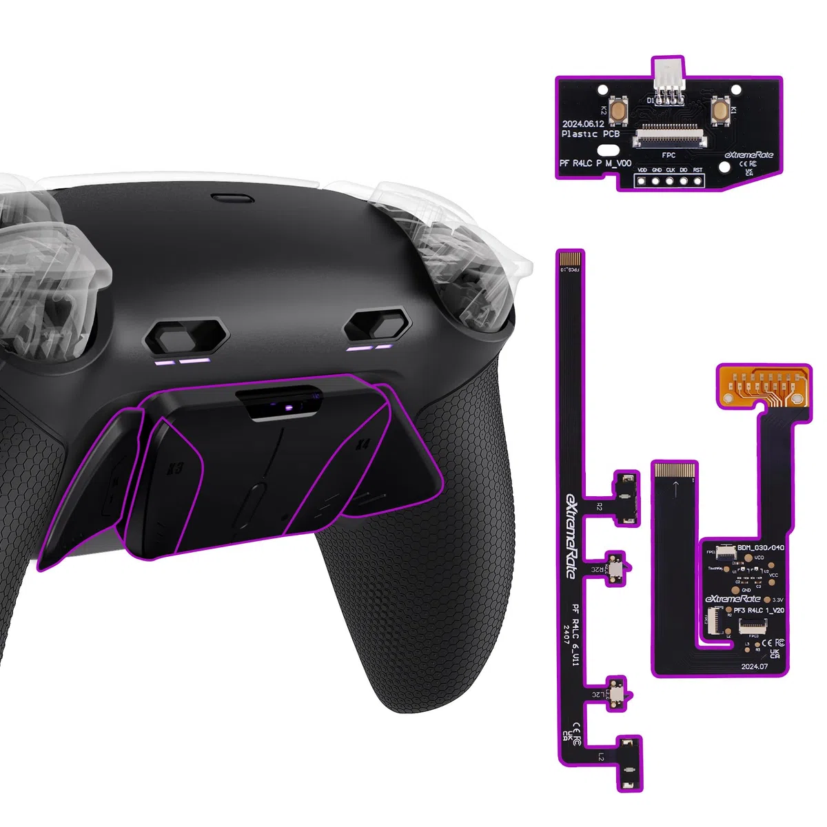 eXtremeRate RISE4 Plus MAX Tasti Aggiuntivi Clicky Trigger Stop per ps5 Controller BDM-030/040/050,Palette Posteriori Back Button Remap Kit per ps5 Joystick-Senza Controller-Nero