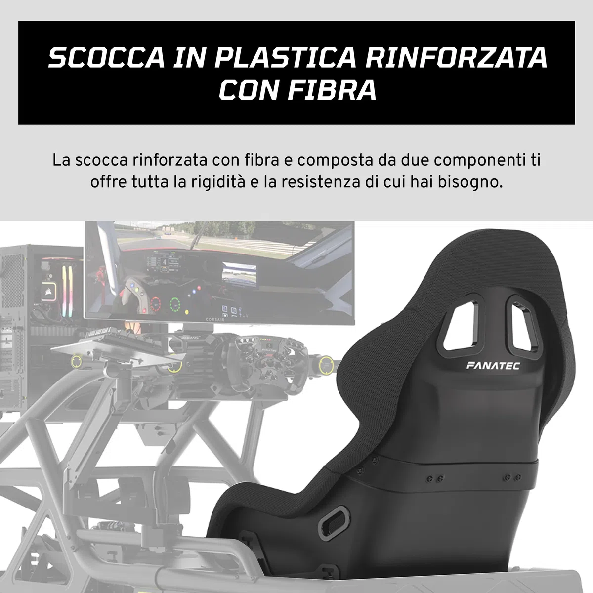 FANATEC ClubSport GT Sim Racing Cockpit Seat – Nero | Resistenza e Rigidità, Scocca Rinforzata con Fibra, Imbottita Schiuma, Tessuto Traspirante, Supporto Lombare