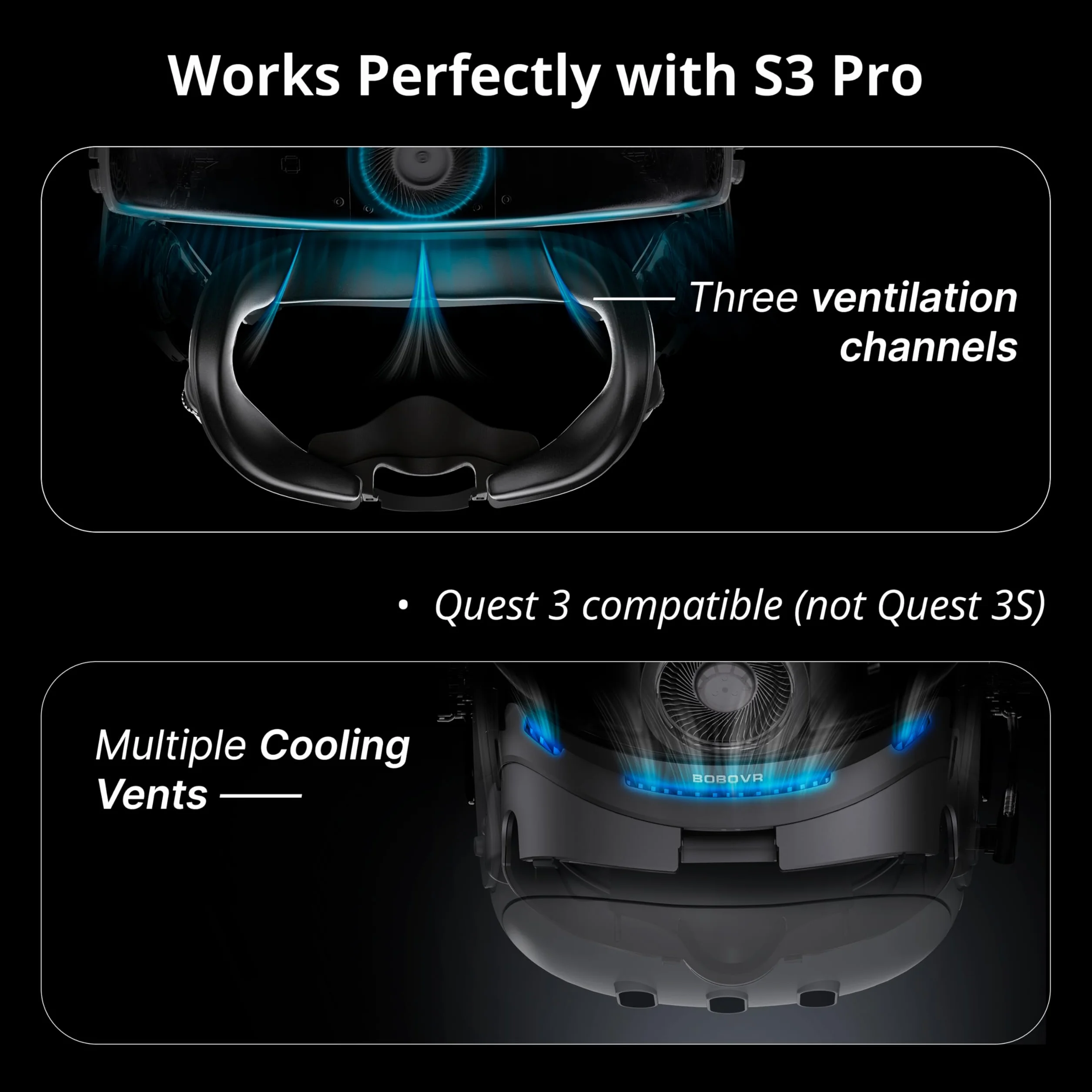BOBOVR F3 Cover Pad Interfaccia Facciale Compatibile Meta Quest 3, Ventilazione 3 Canali, Campo Visivo Regolabile, Protezione Nasale Lycra