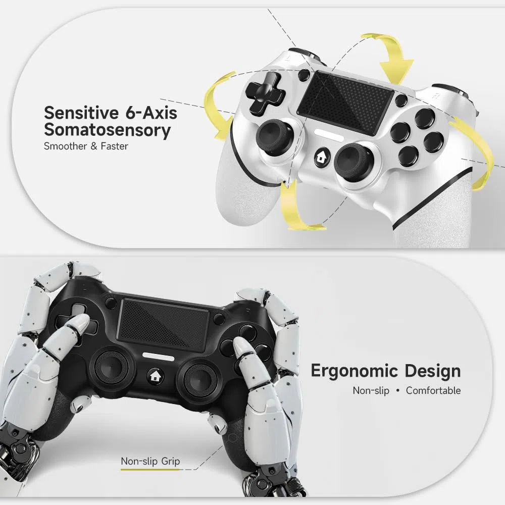 AceGamer Wireless Controller per PS4, Gamepad Joystick con Turbo, Doppia Vibrazione, 6-Axis Gyro, Pannello Touch (Bianco e Nero)