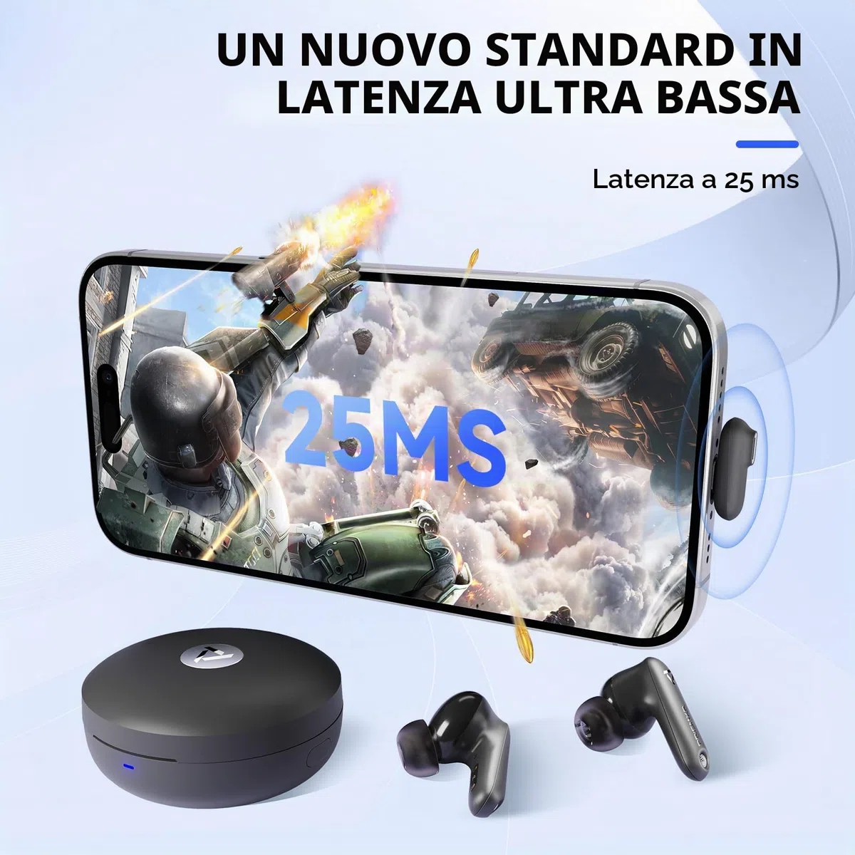 PRISMXR Vega T1 Auricolari da Gioco Wireless 2.4GHz Bluetooth, Latenza Ultra-Bassa 25ms, Compatibili Meta Quest 3/3S PS5 PS4 Steam Deck Switch PC, Nero