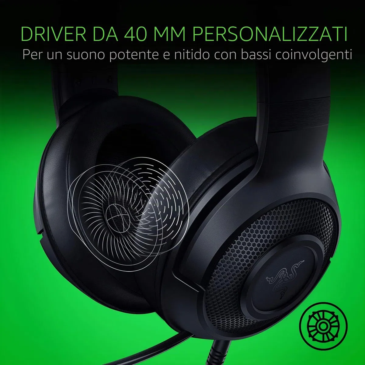 Razer Kraken X Lite Cuffie da Gioco PC Ultraleggere Microfono Cardioide Suono Surround 230g Jack 3.5mm PS4 PS5 Switch Xbox One Xbox Series X|S Nero