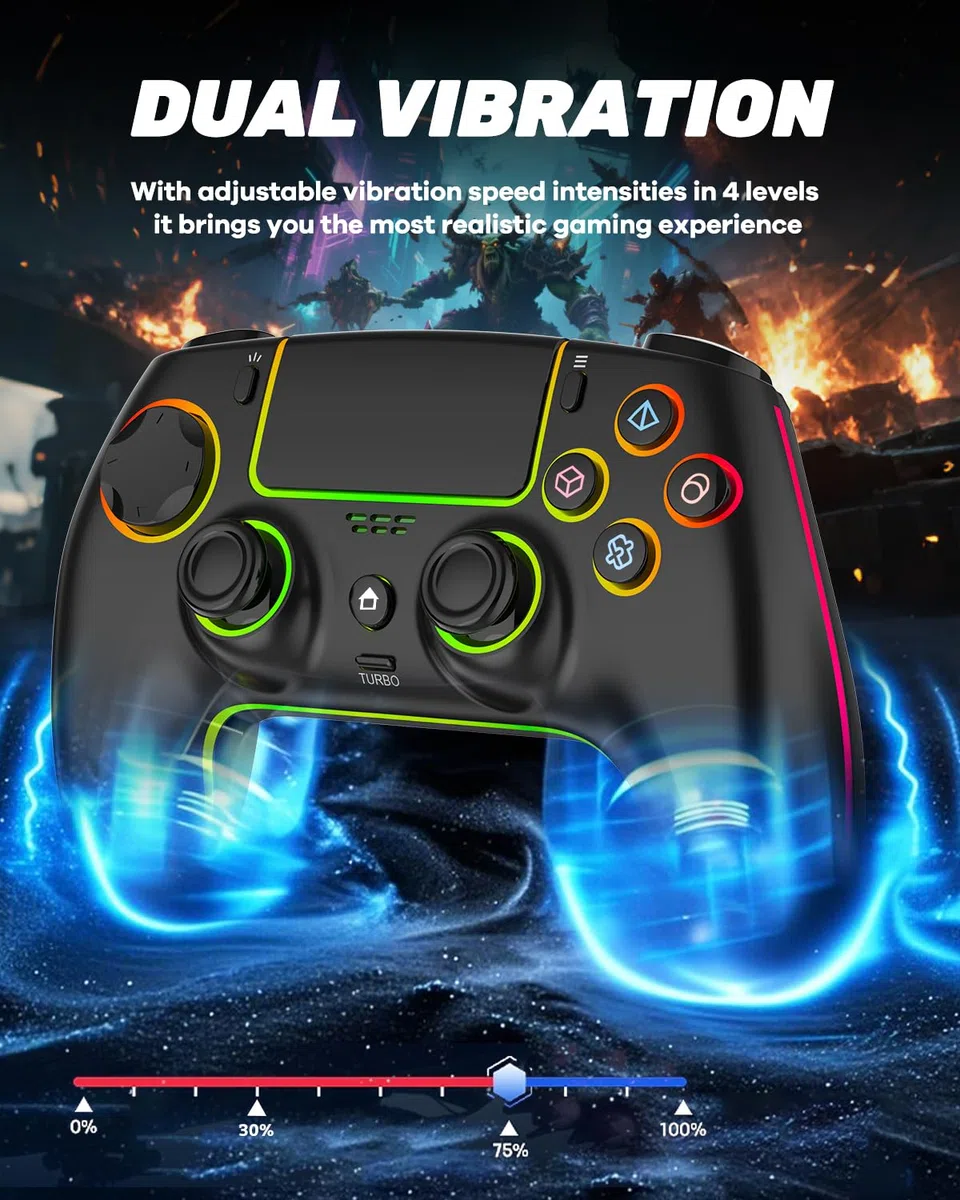 Controller Wireless Pro per PS5 PC MAC Steam Deck Gamepad 7 Colori RGB Personalizzabili Joystick Grilletti Effect Hall Turbo Giroscopio 6 Assi Programmabile Doppia Vibrazione Batteria 1500 mAh
