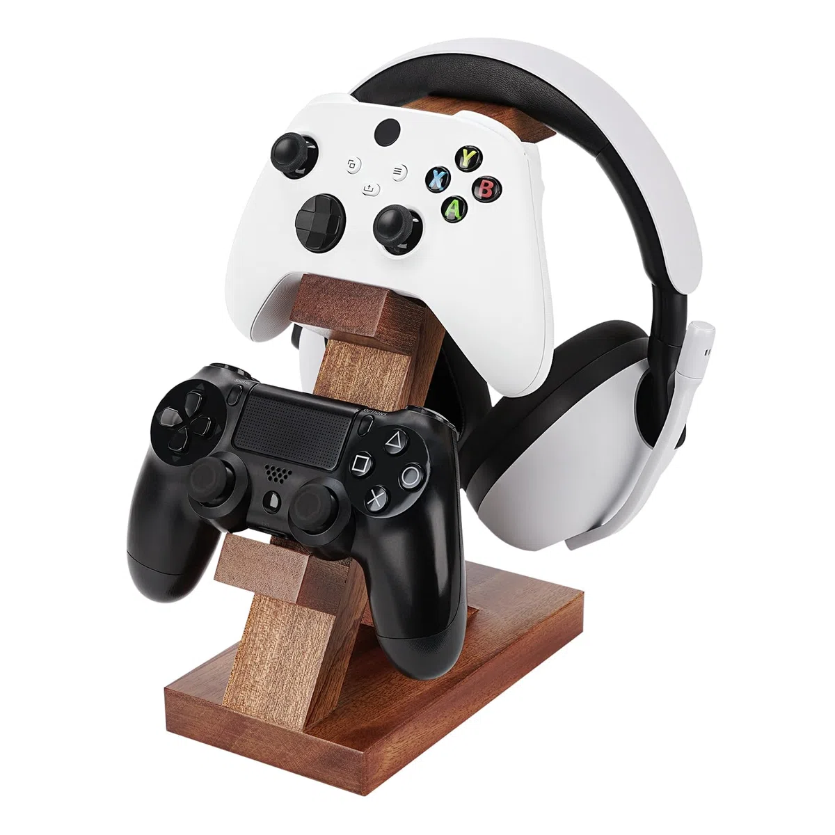 Geekria Supporto per controller e cuffie in legno massello, supporto per riporre il controller per PS4/PS5/Xbox/Switch/8BitDo, accessori universali per giochi da scrivania