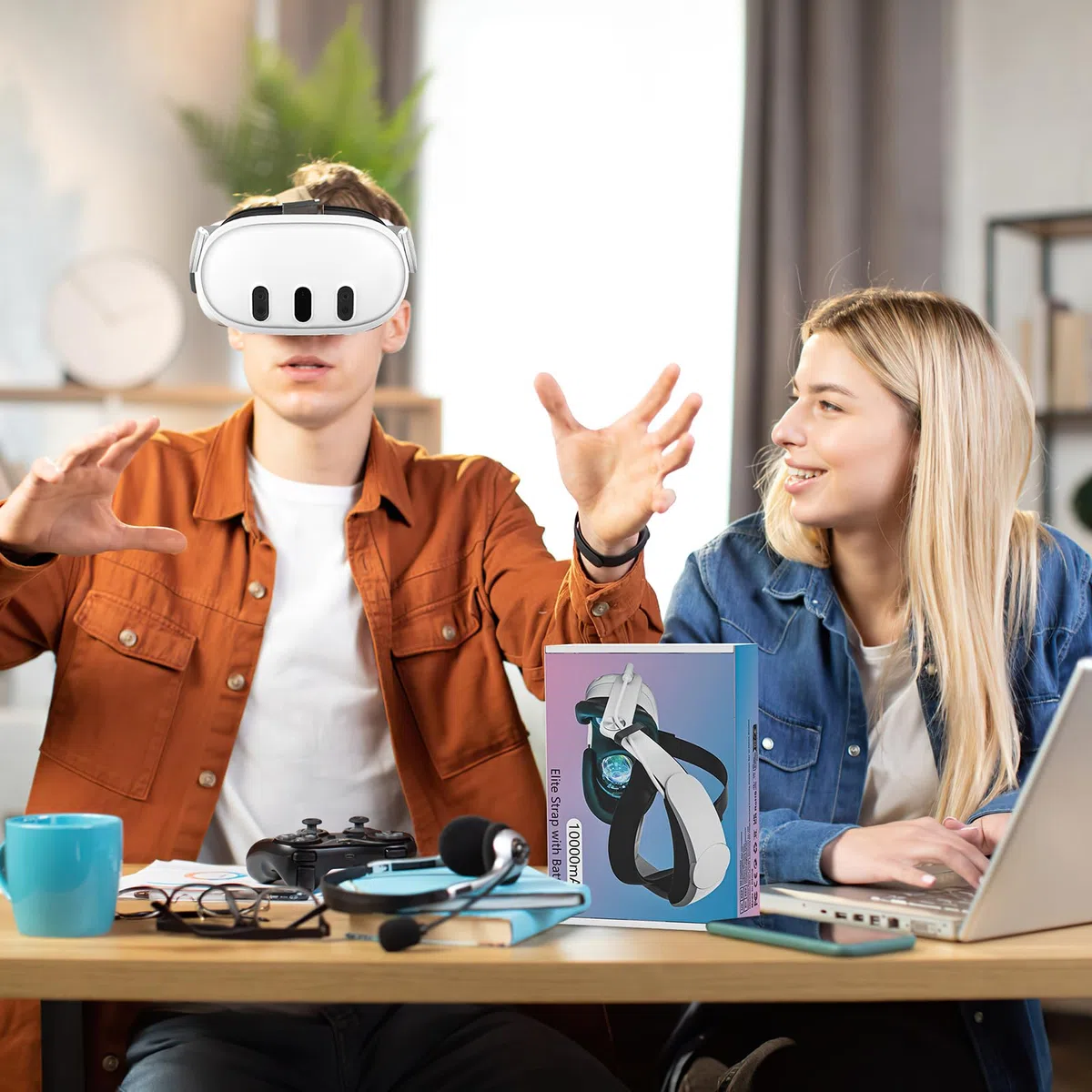 EVARY Elite - Cinghia per la testa per Meta Quest 3, batteria da 10000 mAh, accessori per realtà virtuale, durata 3-5 ore, ricarica rapida, fascia regolabile per il massimo comfort