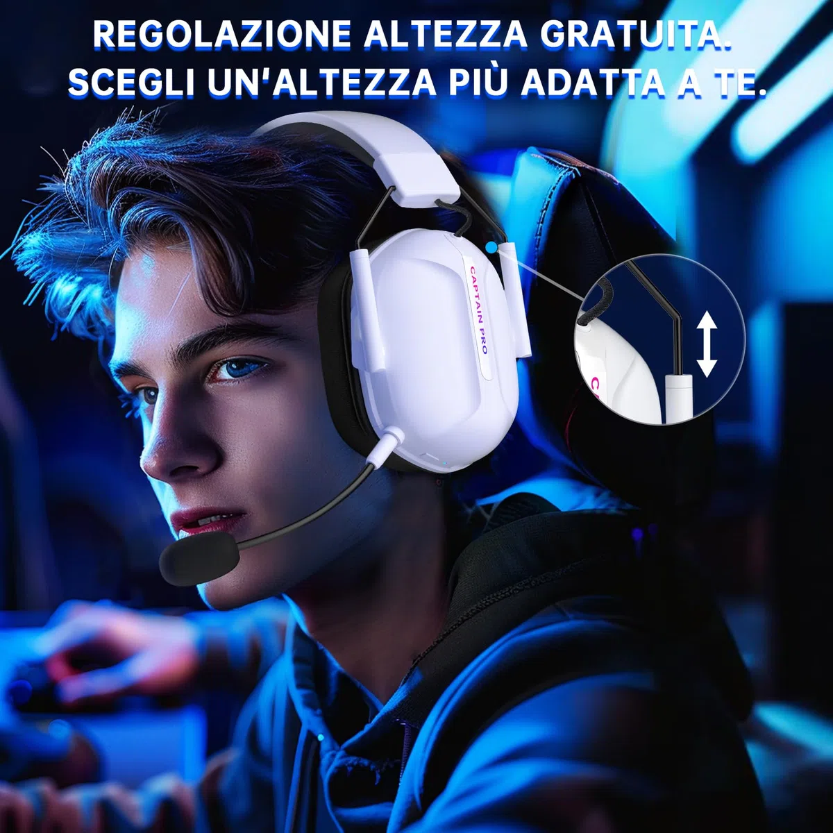 Cuffie Gaming Wireless per Xbox Series X|S, Xbox One, PS5, PC con Microfono, Suono Surround, Bluetooth 5.2, 60 Ore, Luce RGB - Bianco