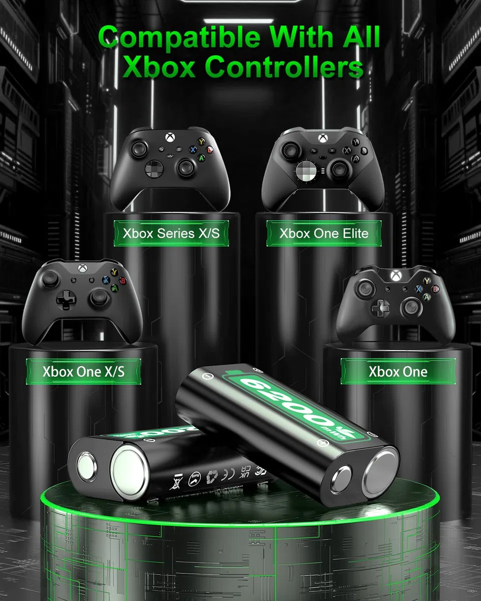 Batteria 6200mWh per Xbox One/Xbox Series X|S, 2 x 6200mWh 2.5H Stazione di Ricarica Rapida per Xbox Series X|S/Xbox One/S/X/Elite Controller