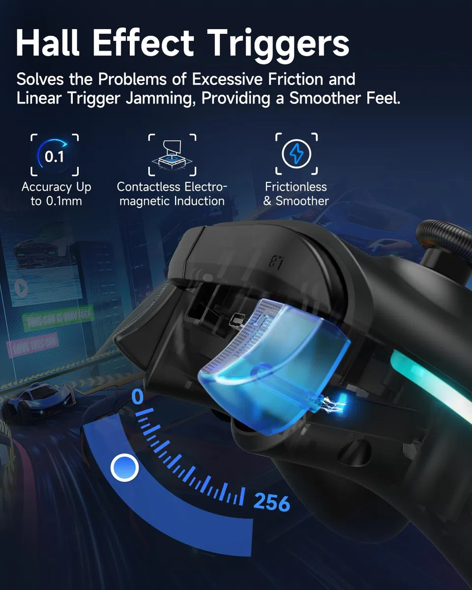 EasySMX X15 Wireless Controller con 7 Luci RGB, Joystick Hall, Trigger Hall, Pulsanti Programmabili per PC/Switch/Telefono/Tablet - Nero