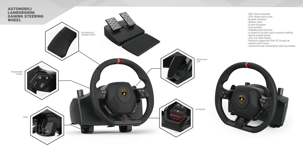 Automobili Lamborghini Volante Gaming PS4 PC PS5 sterzata 270° pedaliera