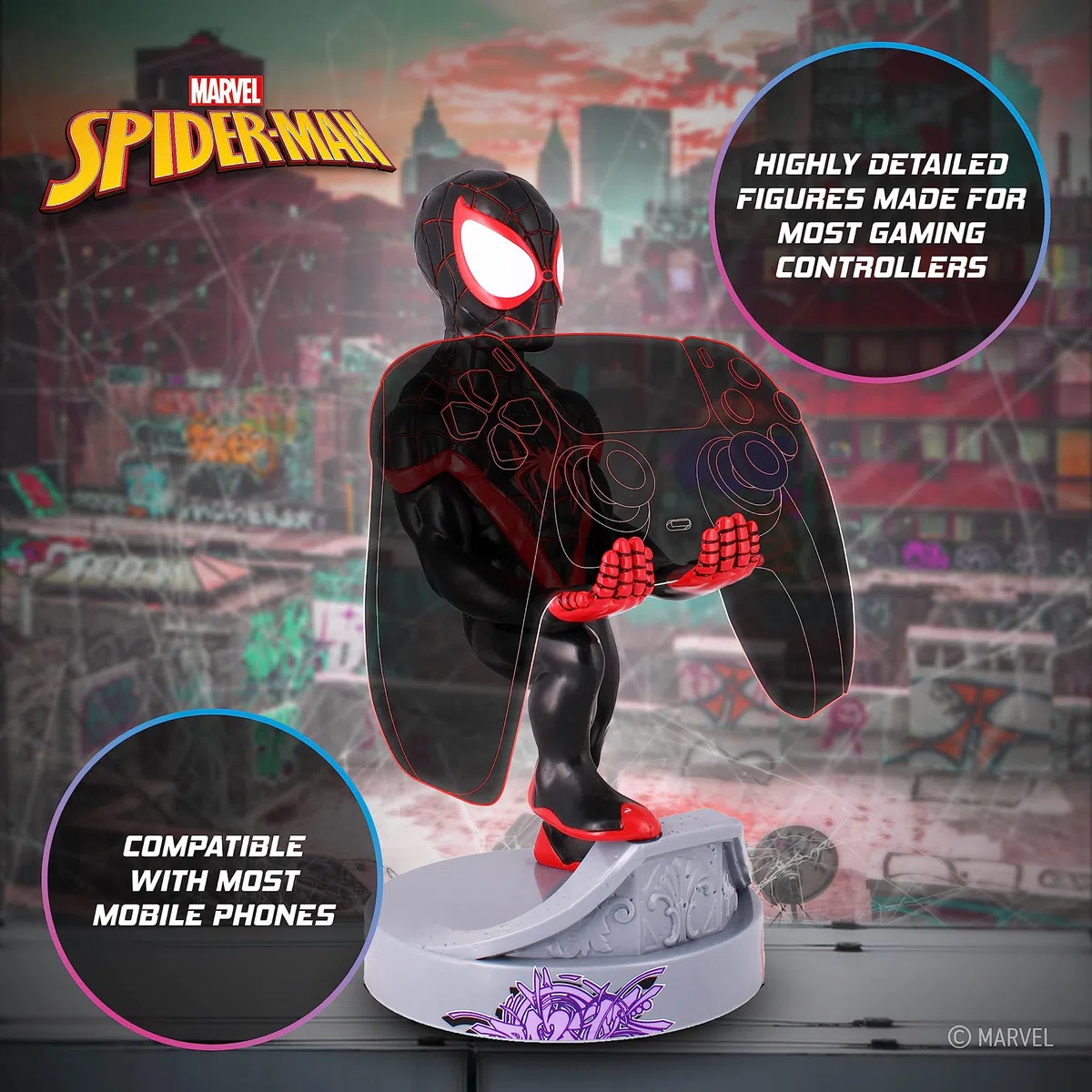 Cableguys Marvel Miles Morales Supporto Controller e Telefono - Porta Cellulare per Xbox, PlayStation, Accessori Gaming per Scrivania