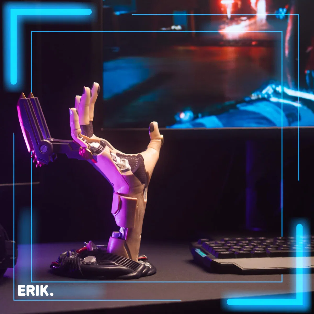 Grupo Erik Porta Cuffie da Scrivania e Porta Joystick PS5 Cyberpunk Supporto Controller PS5, PS4, XBOX Accessori Gaming Room 16x20x27.5 cm
