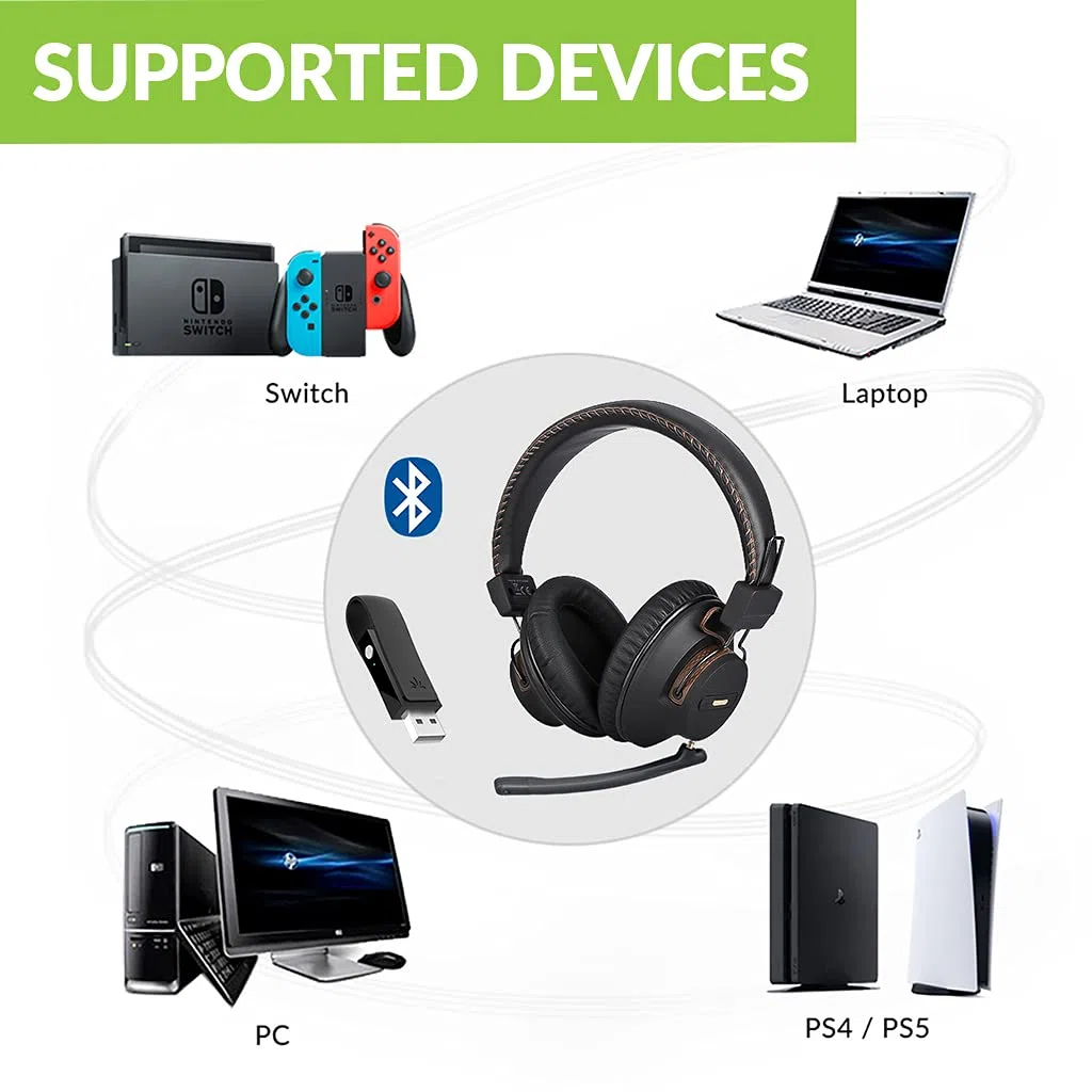 Avantree DG59M Cuffie Bluetooth con microfono per PS5 PS4 Wireless adattatore USB PC 40 ore
