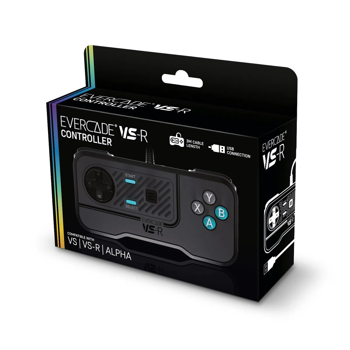 Manette filaire Just For Games pour Evercade VS VS R et Alpha Gris noir