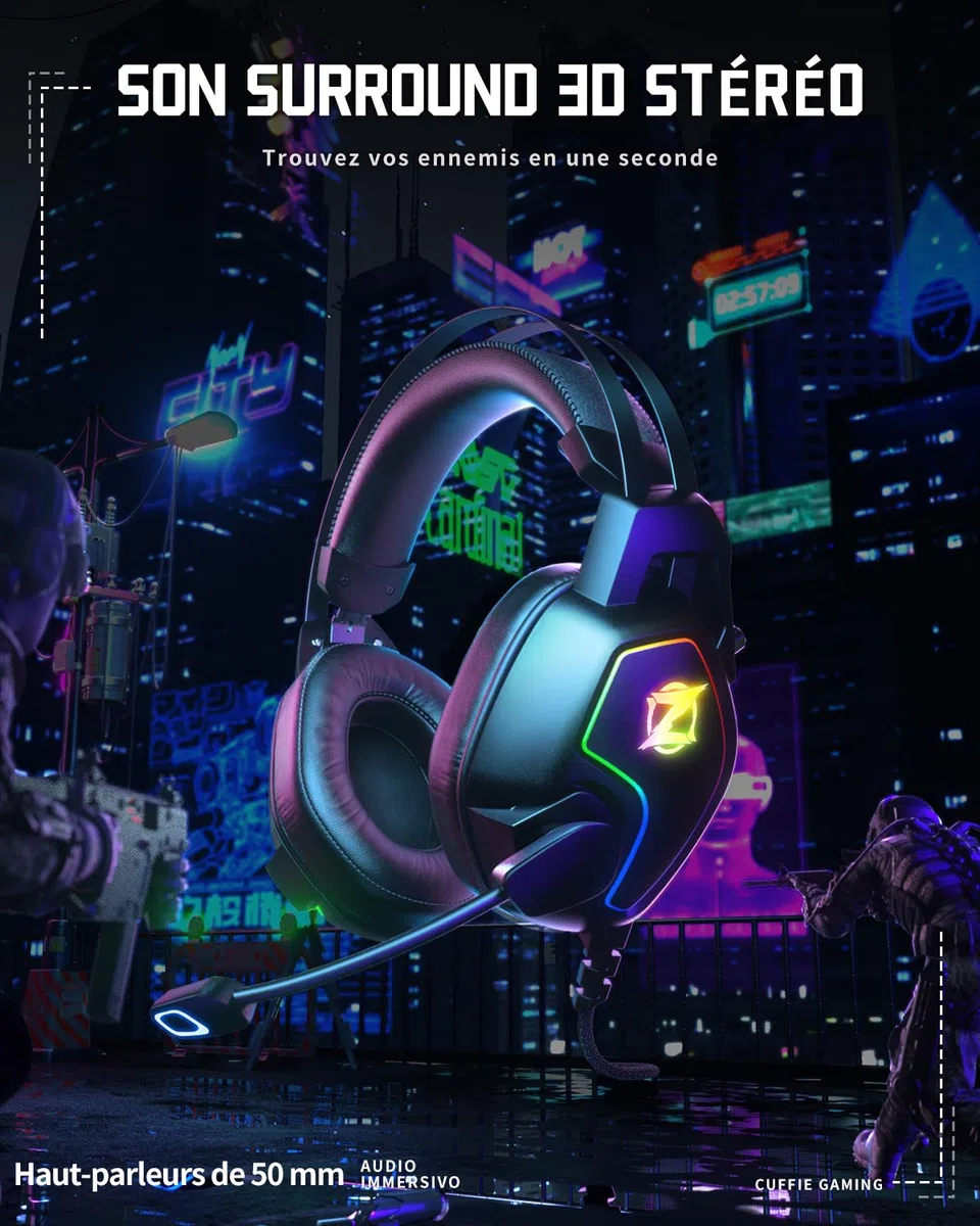 Cuffie Gaming per PS5 PS4 PC Xbox Switch, con microfono e riduzione del rumore, luce RGB, jack 3,5 mm