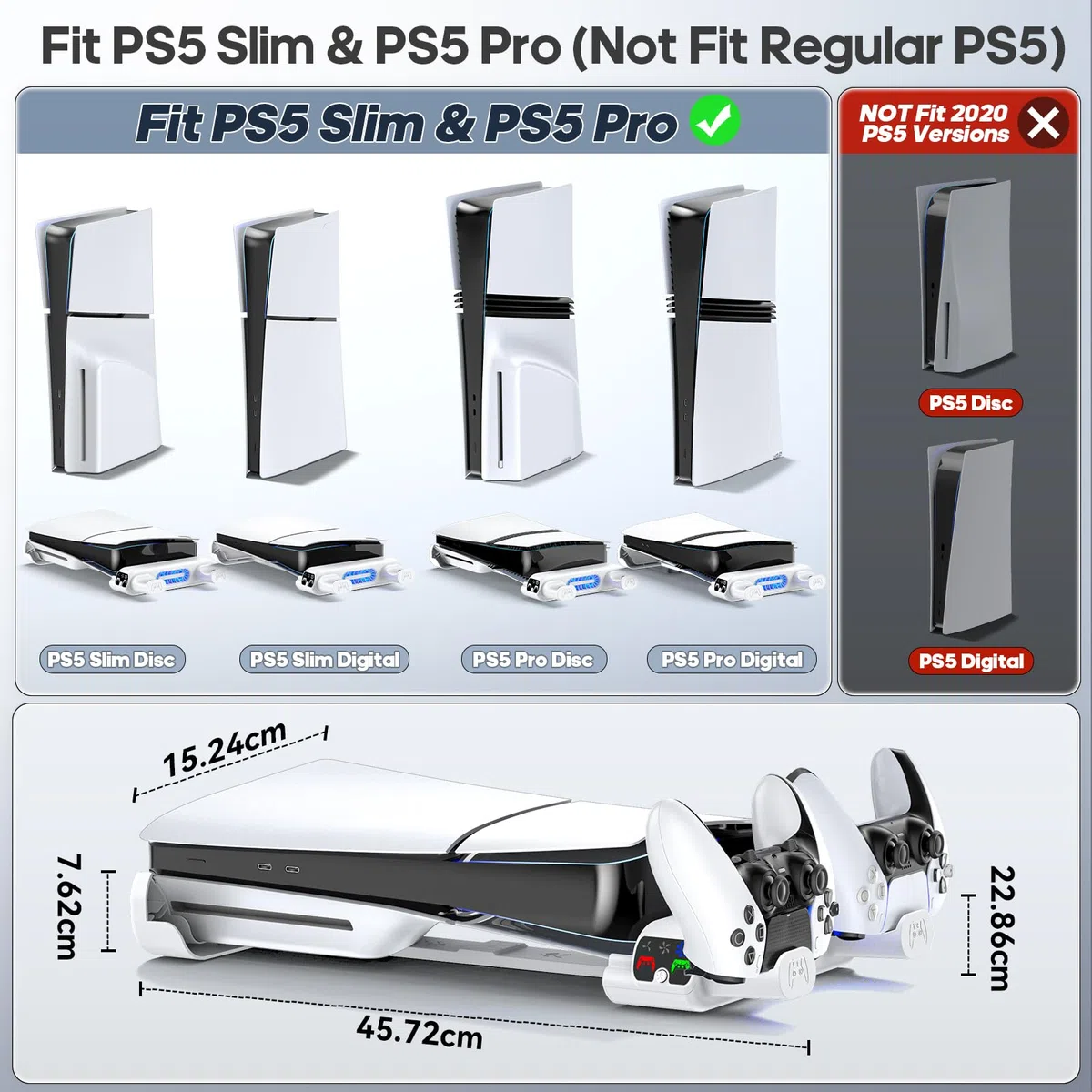 Tokluck Supporto Orizzontale PS5 Slim Pro Raffreddamento Ricarica