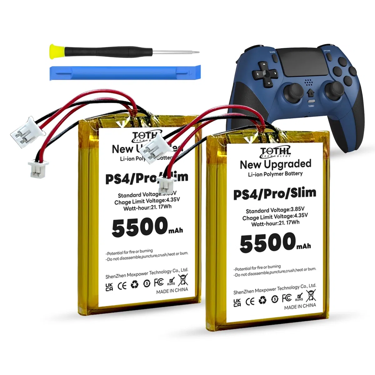 2 batterie controller PS4 da 5500 mAh per Sony PS4 Slim / PS4 Pro PS4 LIP1522 KCR1410 Dualshock 4 Playstation 4 Game Controller CUH-ZCT2, CUH-ZCT2E, CUH-ZCT1E, CUH-ZCT1U