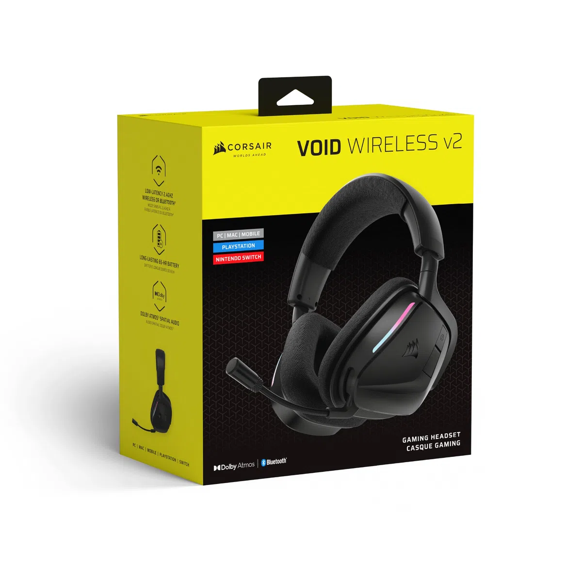 Corsair VOID v2 Cuffie da Gioco Wireless Bluetooth Carbonio Dolby Atmos 70 Ore Ricarica Rapida