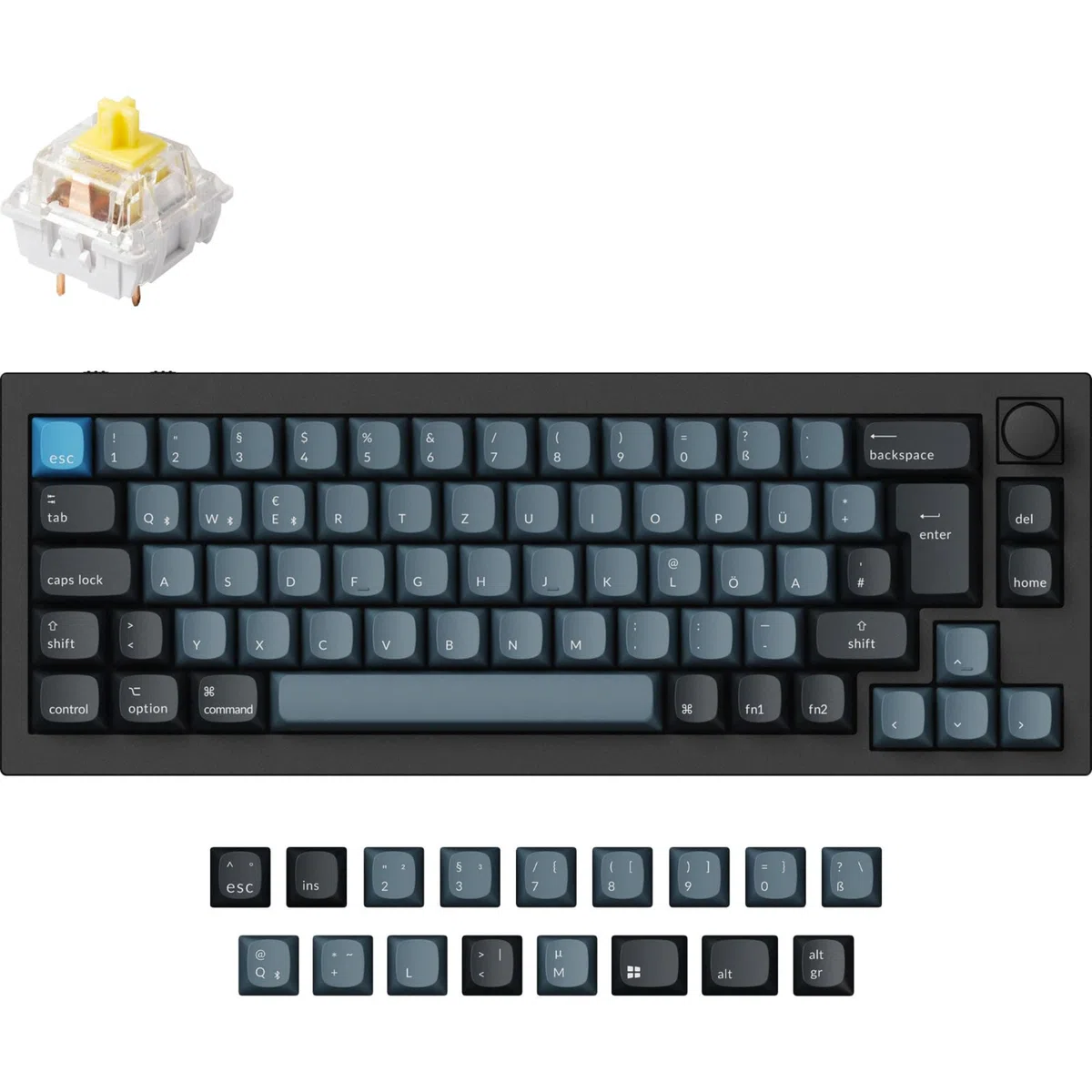Keychron Q2 Pro Keyboard DE-Layout Schwarz Blaugrau Hot-Swap Aluminiumrahmen RGB