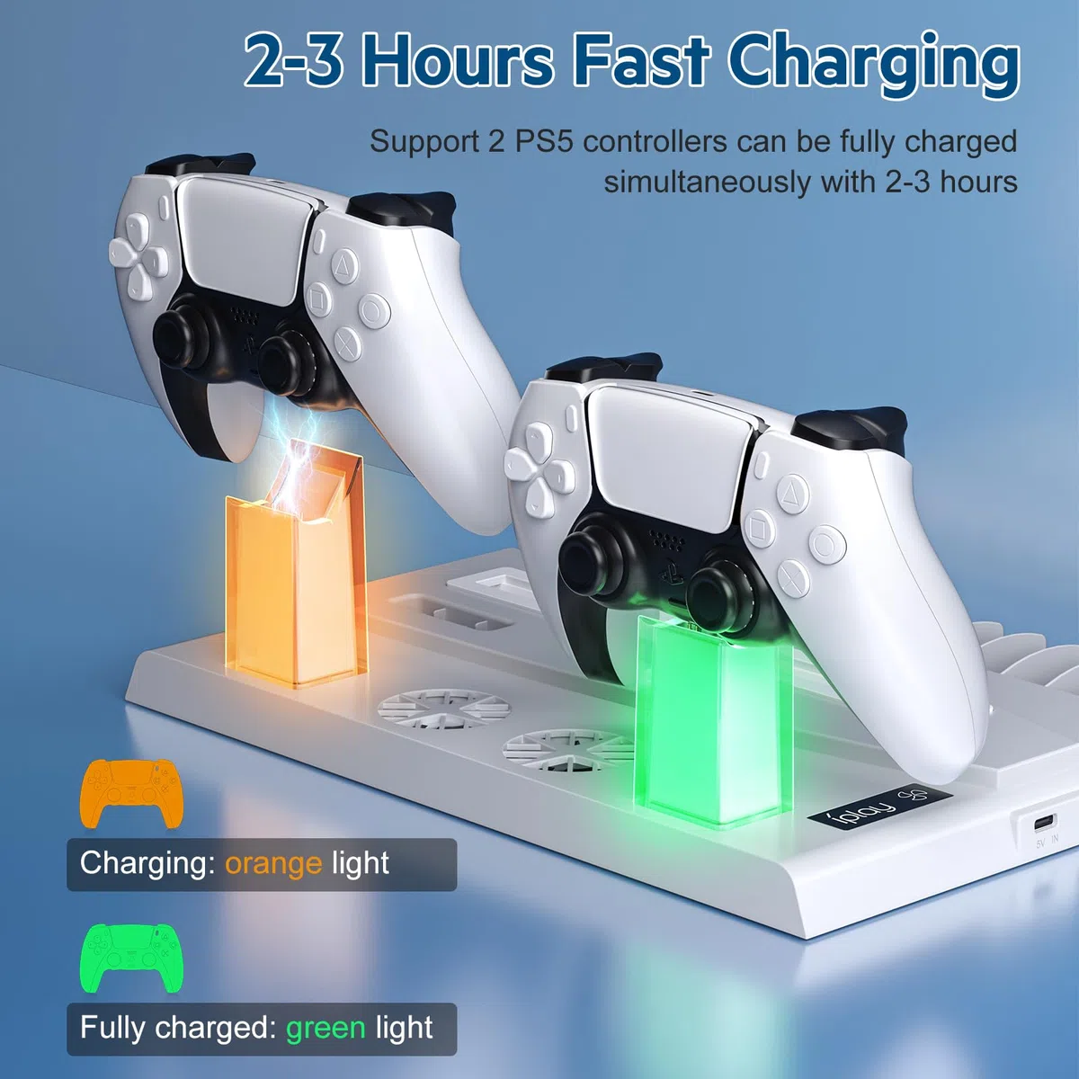 Multifunzionale Supporto Verticale USB PS5 con Ventola di Raffreddamento e Ricarica Controller, con Indicatore LED Accessori PS5 con 15 Slot di Gioco(Disco e Digitale) (Bianco)