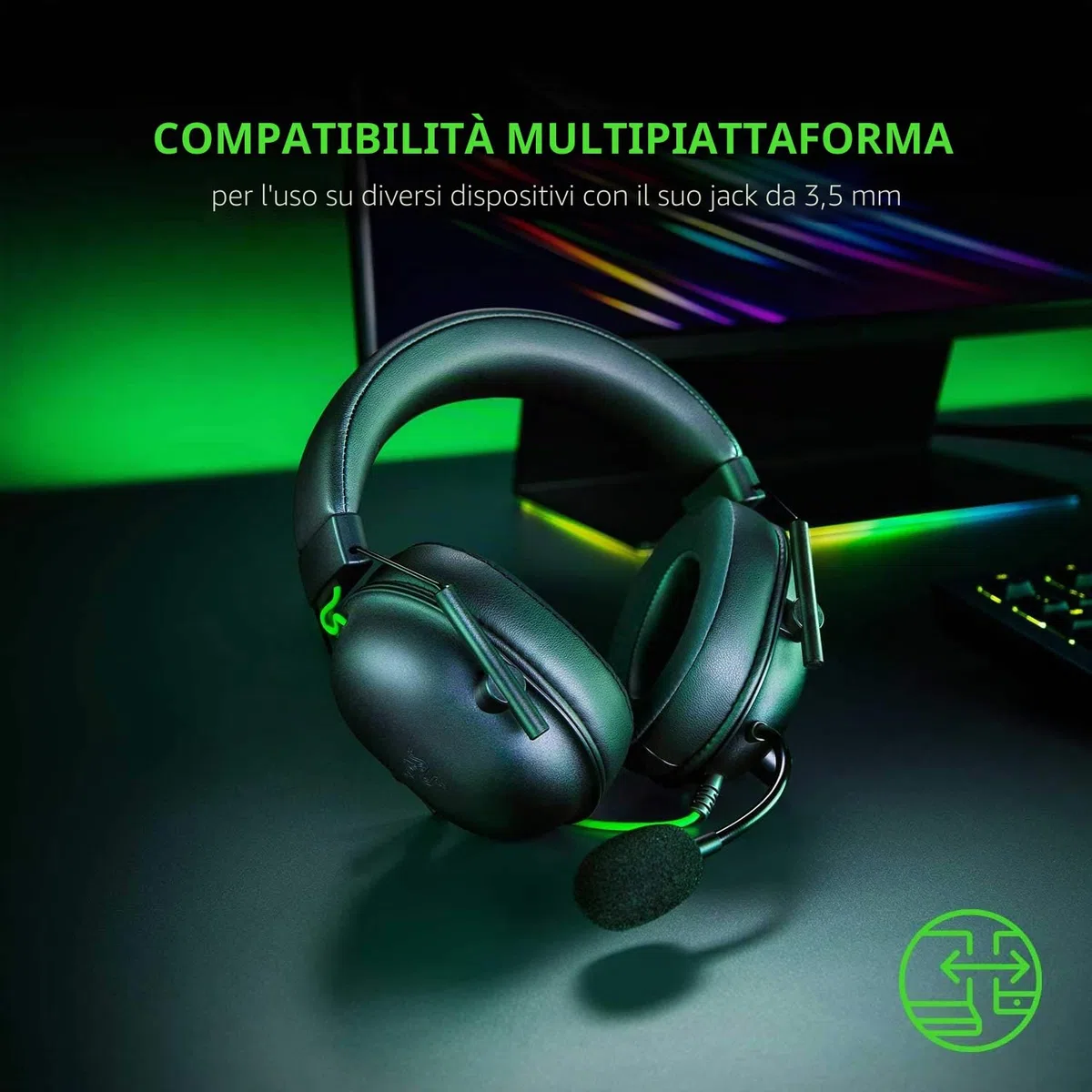 Razer BlackShark V2 X Cuffie da gaming: 7.1 Surround Sound - Driver da 50 mm - Cuscino Memory Foam - per PC, PS4, PS5, Switch, Xbox One, Xbox Series X|S, Mobile - Jack da 3,5 mm - Nero