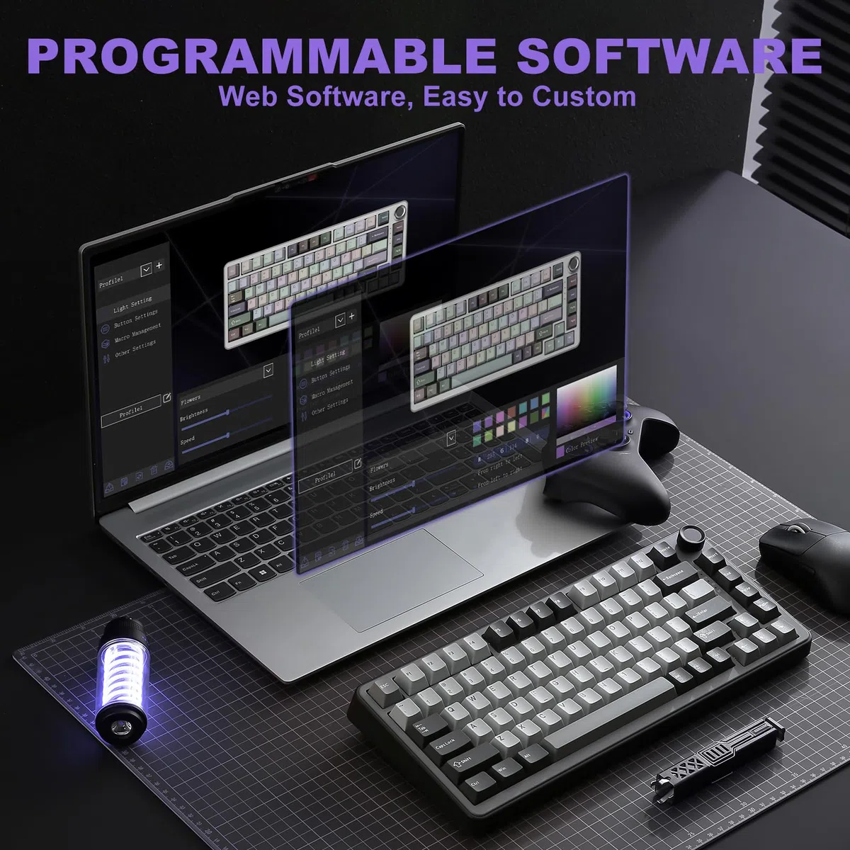 YUNZII B75 PRO Tastiera Meccanica Senza Fili, 75% Gaming Keyboard Hot Swap con Manopola, Interruttori Pre-lubrificati RGB, BT/Tipo-C/2.4G (Dark Grey, Cocoa Cream V2 Switch)