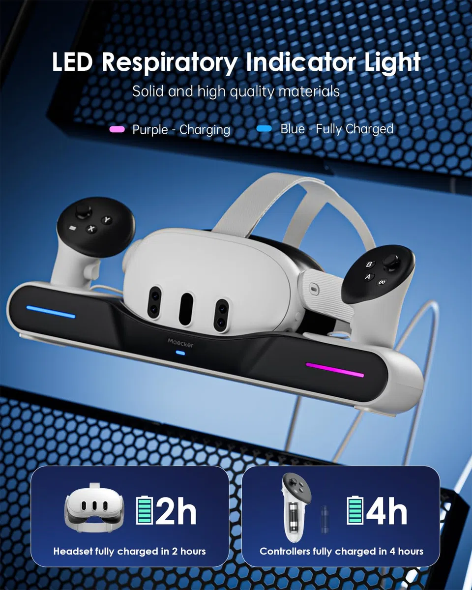 Rapida Stazione di Ricarica per Quest 3 con Supporto e 2 Batterie Ricaricabili