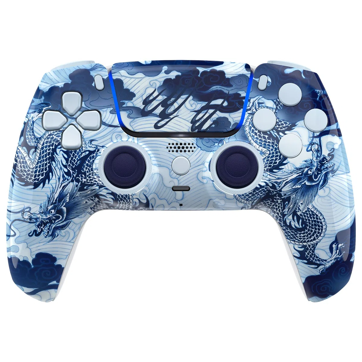 eXtremeRate LUNA Cover Tasti Ricambio per ps5 Joystick BDM-030/040/050,Shell Complete Ridisegnate per ps5 Controller,Pulsanti Set Levette Analogiche&Cacciavite-Porcellana Loong
