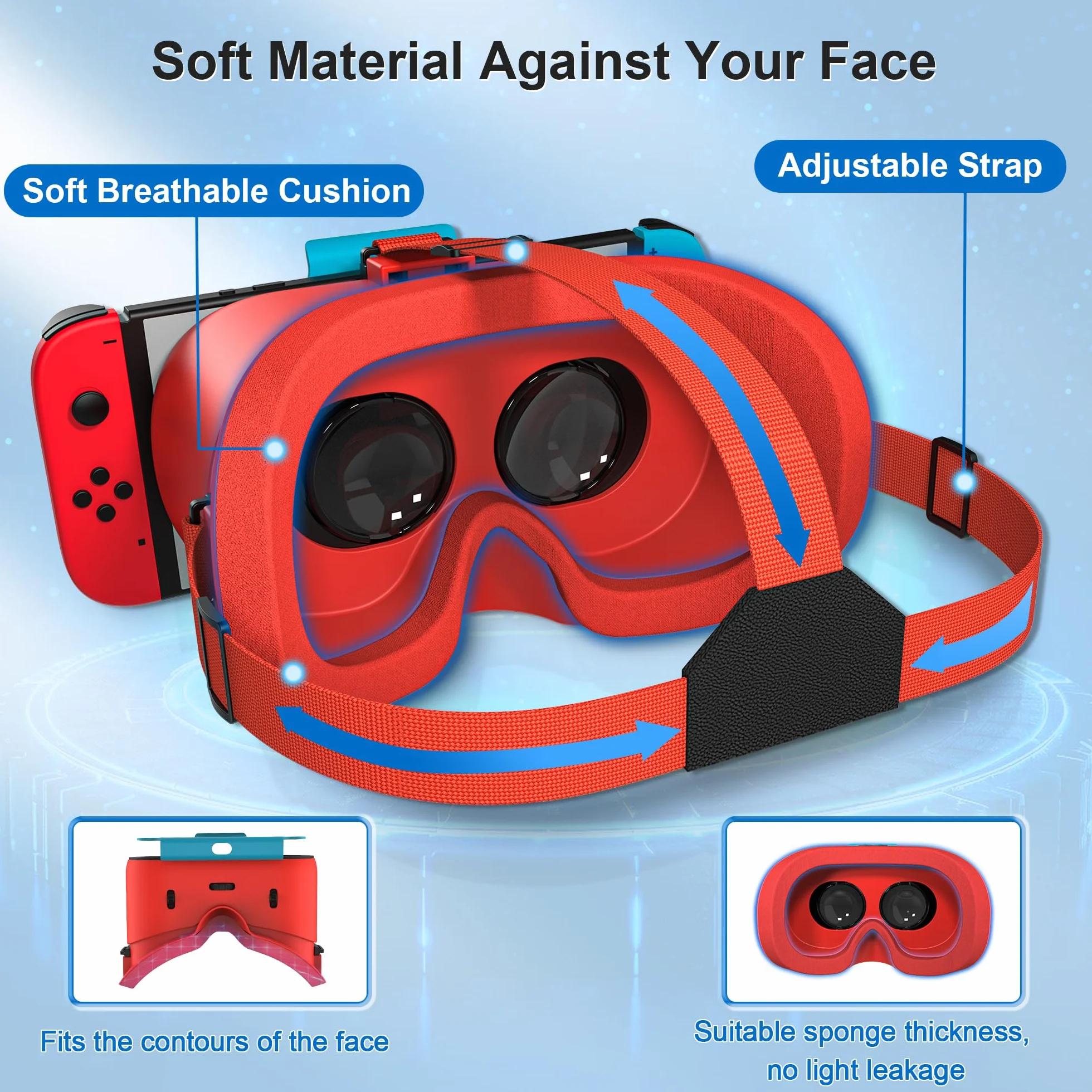 DEVASO Cuffie VR per Nintendo Switch OLED con Lenti HD Regolabili Cinghia Testa