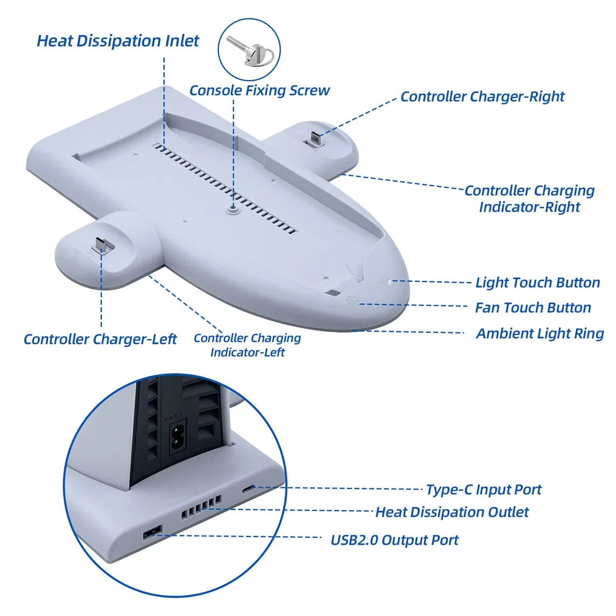 Mcbazel Stazione di Raffreddamento di Ricarica PS5 Slim, con 3-Velocità Effetto RGB Base di Caricatore Controller PS5 Dock Funzione di Memoria Accessori per Playstation 5 Slim(Non per PS5/PS5 Pro)