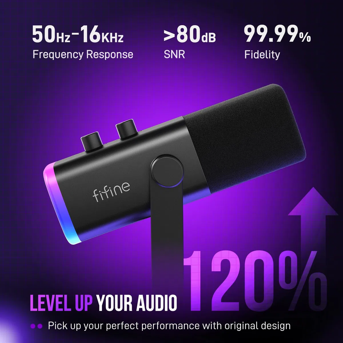 FIFINE Microfono dinamico USB/XLR per la registrazione di podcast, microfono per PC e videogiochi in streaming con luce RGB, pulsante mute, jack per cuffie, supporto da tavolo, microfono vocale per