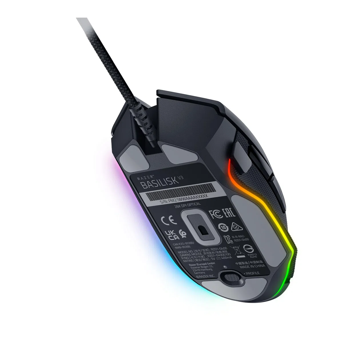 Razer Basilisk V3 Mouse da Gioco Cablato Personalizzabile 26K DPI Nero