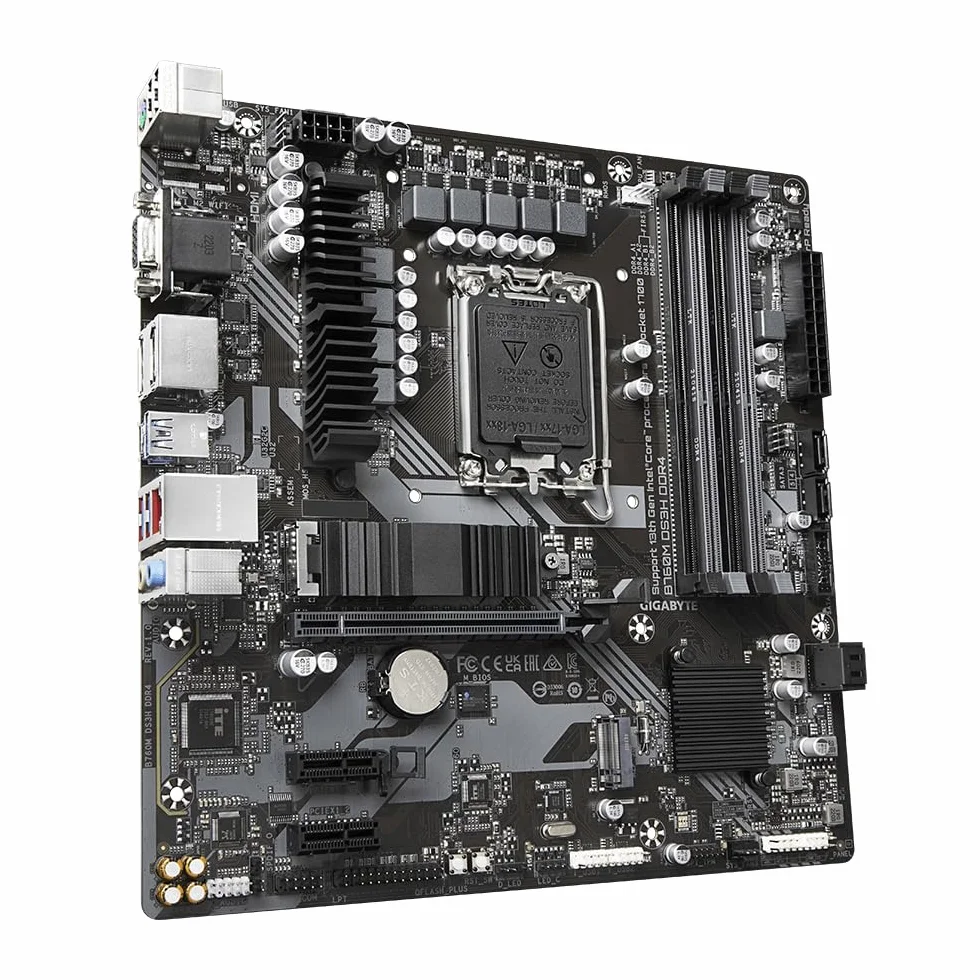 GIGABYTE B760M DS3H DDR4 Scheda Madre - Supporta CPU Intel Core di 14a Generazione, VRM Digitale 6+2+1 Fasi, fino a 5333MHz DDR4 (OC), 2xPCIe 4.0 M.2, LAN 2.5GbE, USB 3.2 Gen2