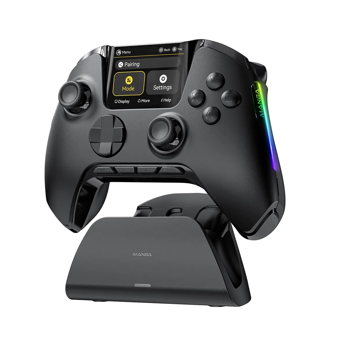 ManbaOne Interactive Screen Wireless Gaming Controller per PC/Switch/Switch 2/iOS/Android, Stick e Trigger ad Effetto Hall, Illuminazione RGB, Pulsanti Rimappabili, 1800mAh con Stazione di Ricarica