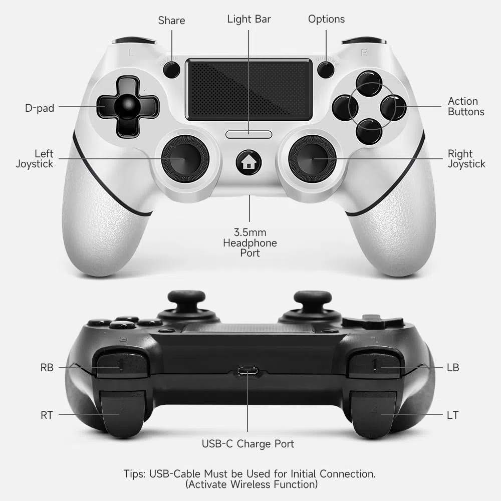 AceGamer Wireless Controller per PS4, Gamepad Joystick con Turbo, Doppia Vibrazione, 6-Axis Gyro, Pannello Touch (Bianco e Nero)
